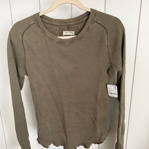 New Free People Women's Olive Long Sleeve Top Waffle Knit Size Medium